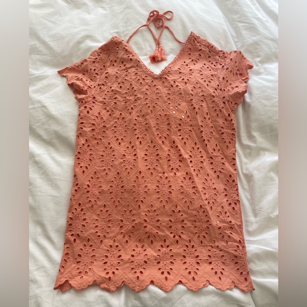 Splendid Coral Eyelet Mini Dress